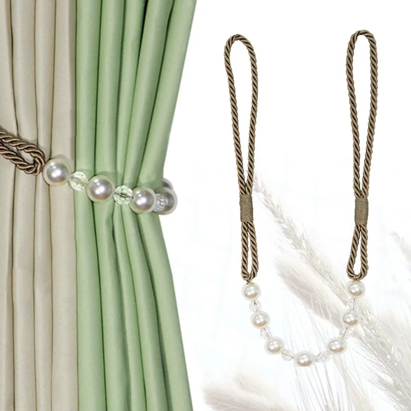 

1Piece Pearl Curtain Tieback Polyester Fabric Rope Bead Decoration Buckle Curtain Accessories