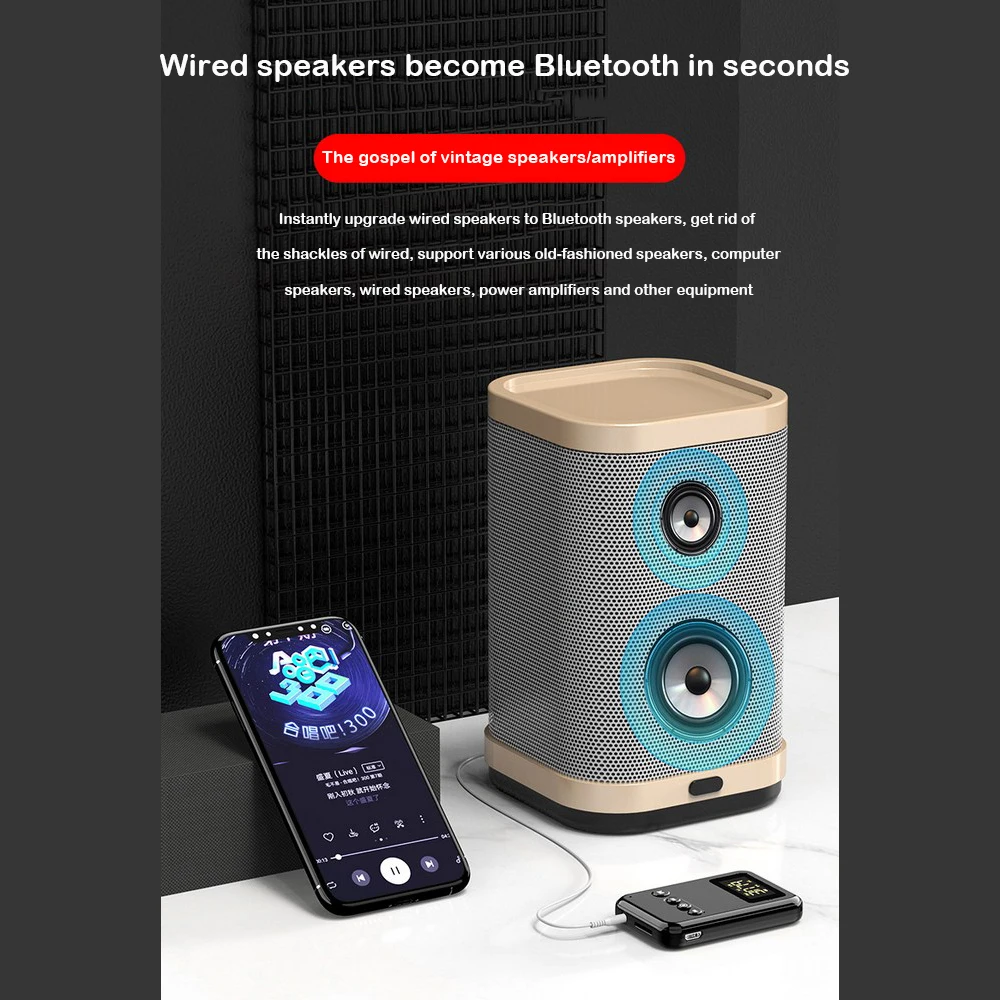 Приемник Bluetooth 5,0, адаптер для телефона, цифровой дисплей,  FM-передатчик, наушники, динамики, аудиоадаптер для автомобиля и дома