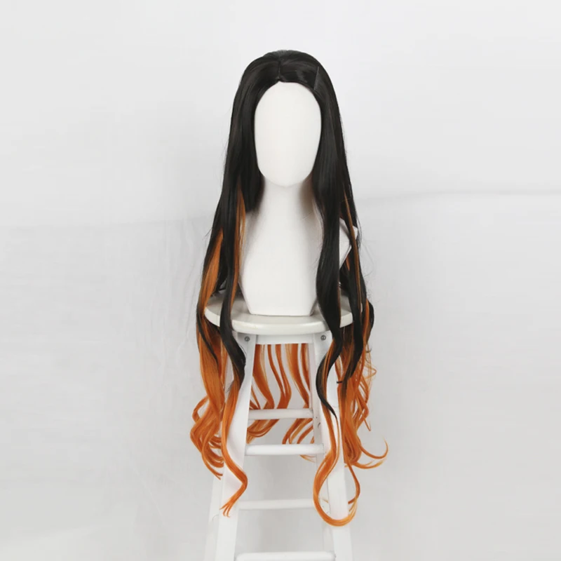 

Kamado Nezuko Demon Slayer Kimetsu no Yaiba Long Curly Cosplay Costume Heat Resistant Hair Women Party Wig+Free Wig Cap