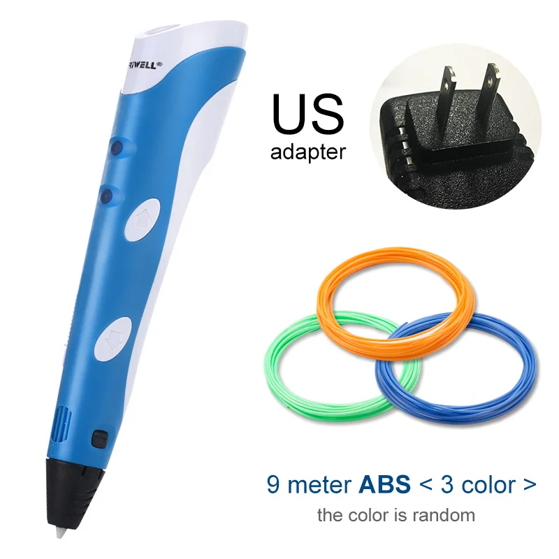 Blue US Myriwell, 3D Ручка,, сделай сам, 3D печать, ручка с 100 м ABS/PLA нитью, креативная игрушка, подарок для детей, дизайнерский рисунок - Цвет: Blue US