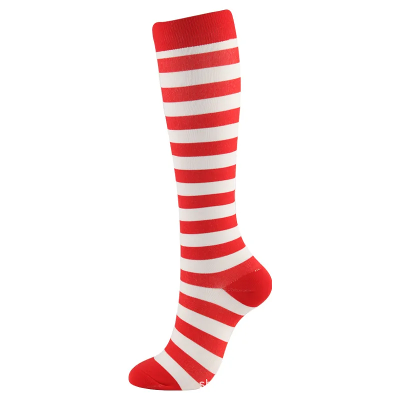 Рождественские компрессионные высококачественные чулки для женщин и мужчин, Компрессионные носки для бега с спортивным рисунком, нейлоновые носки для бега - Цвет: 67 Red white stripes