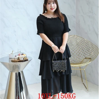 

Plus size women's chiffon dress plus size 6XL8XL 10XL 12XL 14XLsummer short sleeve casual loose plus size stretch black red robe