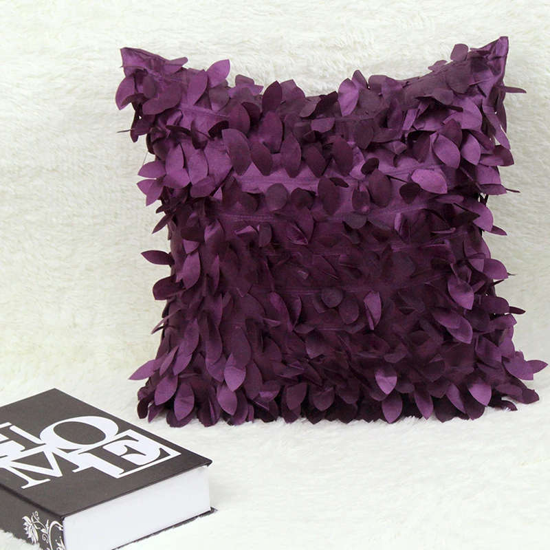 42*42cm Fallen Leaf Throw Pillow Case Waist Cushion Cover Home Decor-Green / RED - Цвет: Dark purple