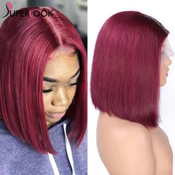 99J Red Short Bob Wig Ombre Lace Front Wigs For Black Women Brazilian Human Hair Orange Ginger Burgundy T Part Lace Frontal Wig