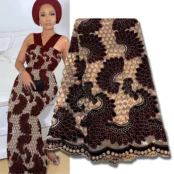 

5Yards African Sequin Embroidered Velvet Lace Fabric For Wedding Party Dress 2020 High Quality French luxurious Lace Fabric