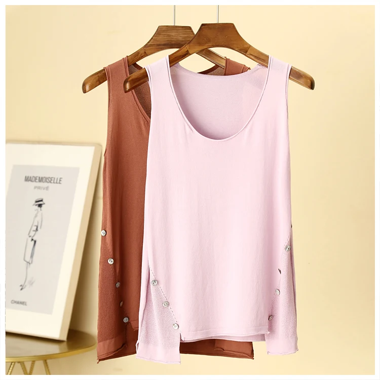 Лето, женская одежда, новая свободная рубашка, жилет, шелк льда, без рукавов, вязаный Топ для женщин