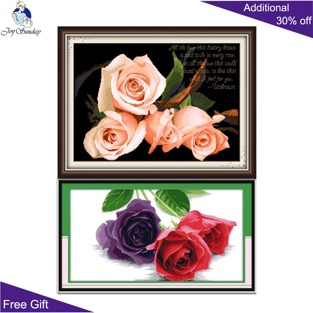 Joy Sunday H131 H232 Counted And Stamped Home Decoration Champagne Rose