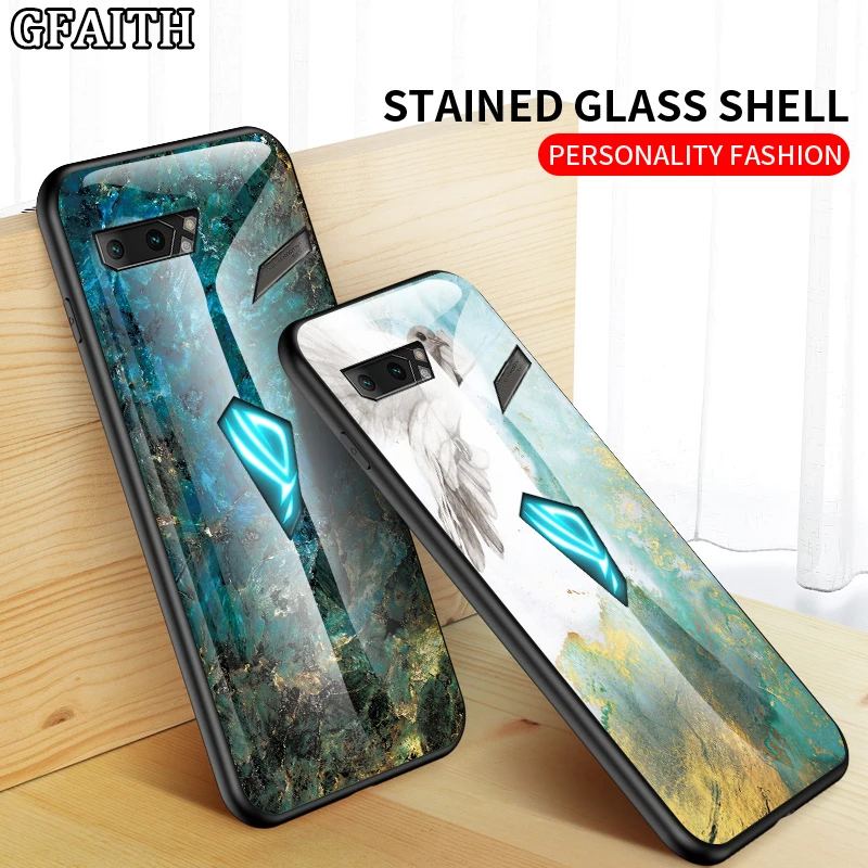 

GFAITH For ASUS ROG Phone 2 Case Tempered Glass With Soft TPU Frame Shockproof Back For ASUS Rog 2 Case Cover
