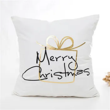 

2020 Christmas Gold Letter Printed Xmas Decor Snowflake Throw Pillow Case White Prined Letters Striped Christmas Cushion Cover