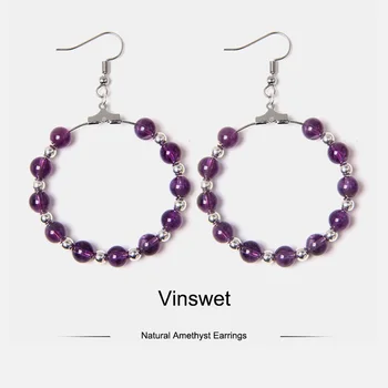 

Natural Stone Earrings Round Circle Drop Earring Tiny Beads Earrings for Women Metal Eardrop Party Beach Jewelry Statement