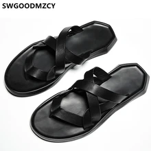 Летние шлепанцы; мужские сандалии-гладиаторы; пляжные мужские шлепанцы; Дизайнерская обувь; мужские шлепанцы для ванной; сандалии из натуральной кожи для мужчин