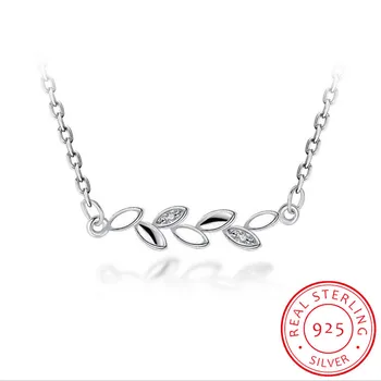

Simple 925 Sterling Silver Zirconia Leaf Necklace For Women Girl Birthday Gift Clavicle Chain collares S-N244