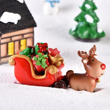 

Ornament Sleigh Micro Landscape Snow Scene Xmas Decor Dollhouse Miniature Christmas Tree Snowman Gift Box Decor