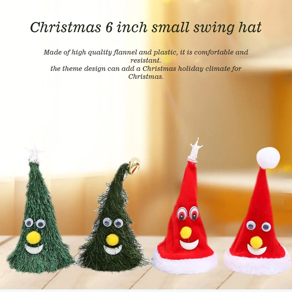 6 Inch Electric Small Rocker Elf Christmas Hat With Lights Tree Shaking Hat Music Play Star Lights Celsius Ornament Kids Gift