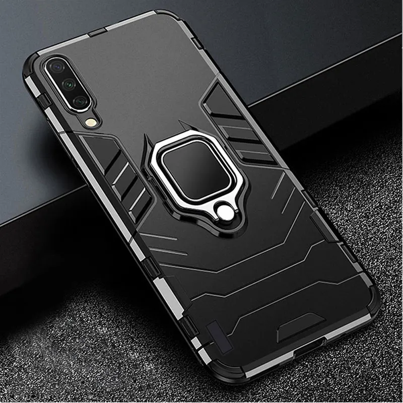 Чехол для Xiaomi mi A3 кейс держатель для колец Funda Броня чехол для mi A3 mi CC9 CC9E чехол силиконовый бампер на для mi A3 Lite Coque Capa - Цвет: Черный