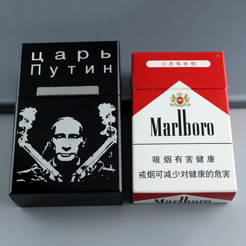 Металлический чехол для сигарет, Магнитная крышка, коробка для сигарет, российский президент, производные продукты в. В. Путиным, подарок для веера, курительная лазерная