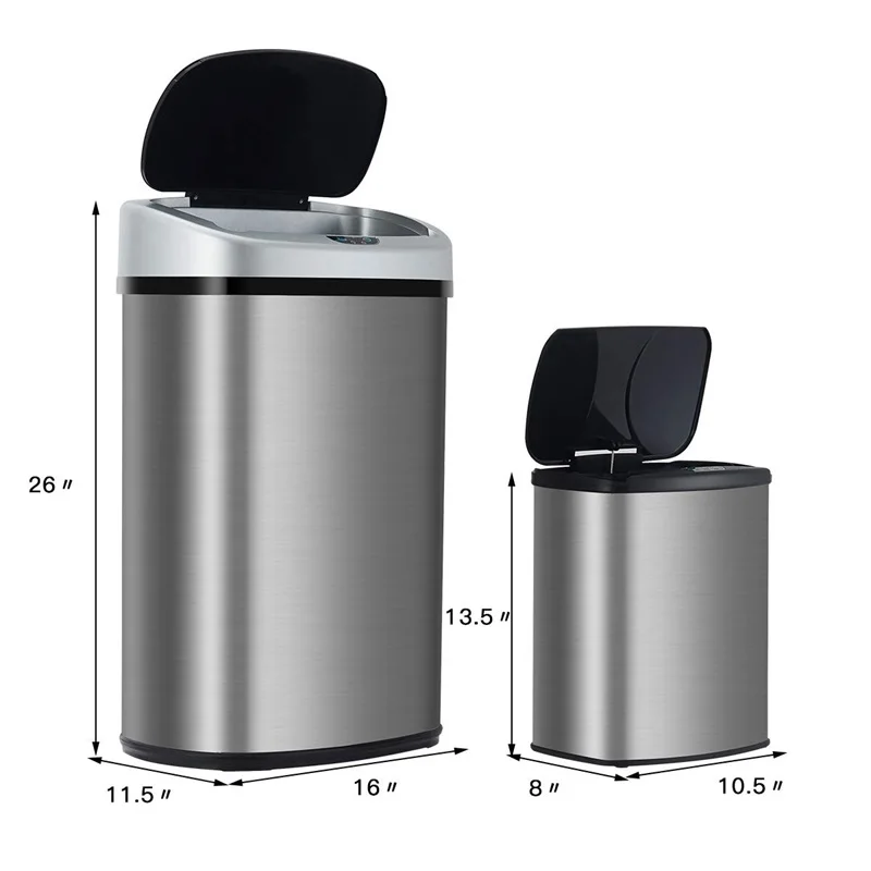Set Of 2 Touch Free Motion Sensor Bin Trash Can 13 2 3 Gallon Stainless Steel Home Garden Rateshop Household Supplies Cleaning