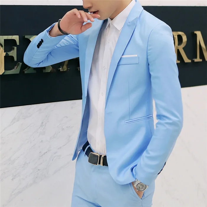 NaranjaSabor мужской высокое качество Блейзер сезон весна осень модный костюм пальто для мужчин Slim Fit повседневные куртки Мужская брендовая одежда N617 - Цвет: Lake Blue