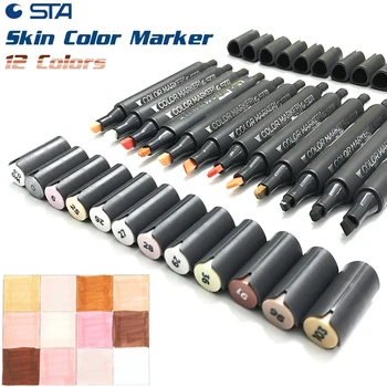 

STA 12 Colors Artist Skin Alcohol Based Markers Twin Tip Sketch Marker Pen Drawing for Manga Cartoon Character Flesh Color Pens