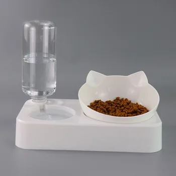 

Dual Port Pet Bowl Pet Feeder Plastic Dual Port Automatic Feeder Water Drinking Feeding Basin Bowls For Cats Pet Dogs Supplies