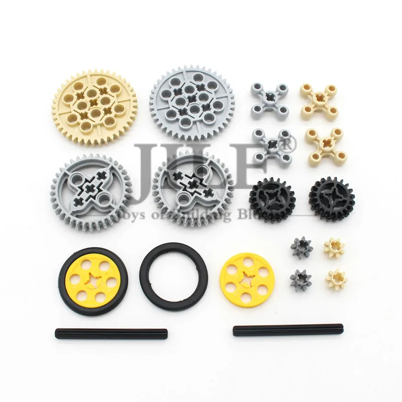 Moc Technology Wheel Gear Parts Set Bulk DIY Building Blocks Bricks Accessories Combination Mechanical with Cross Alxe Science 7