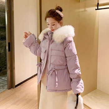 

2019 new large real fur collar short down jacket female little waist