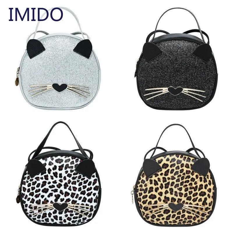 

Leopard Print Cute Cat Shoulder Bags For Women 2020 Crossbody Bag Mini Handbag Leather Phone Coin Purse Round Female Lady Bag