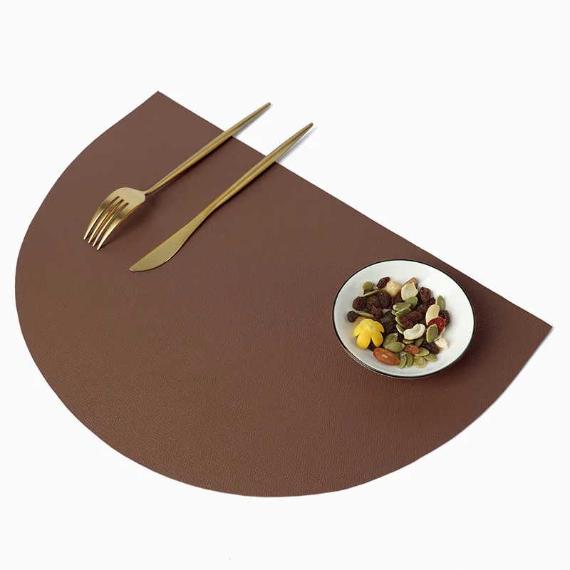 Elegant PU Leather Semicircle Table Mats - Waterproof & Oil-proof Insulation Pads