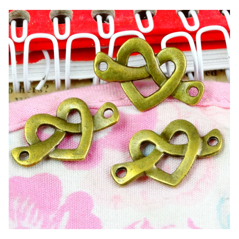 

60pcs/lot Antique Bronze Plated Heart Connectors for Jewelry Making Bracelet Accessories DIY Findings
