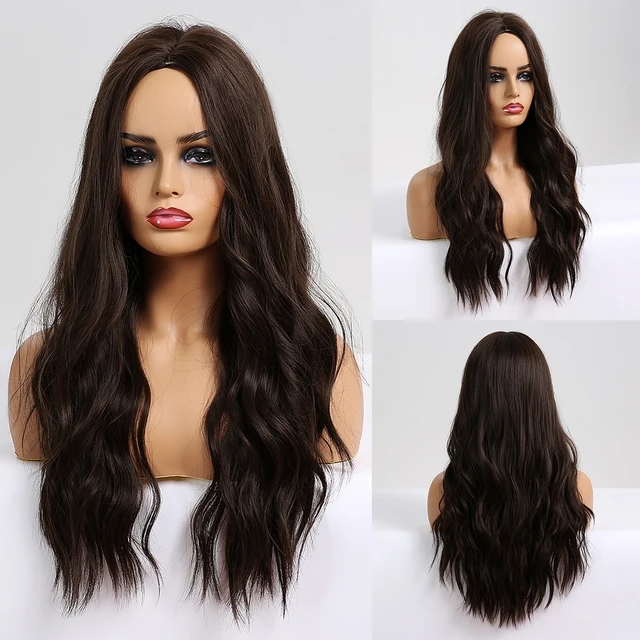 Long Water Wavy Synthetic Wigs Ombre Brown Middle Part Natural Hair Wigs For Women Cosplay Wigs Heat Resistant Fiber lc179-4