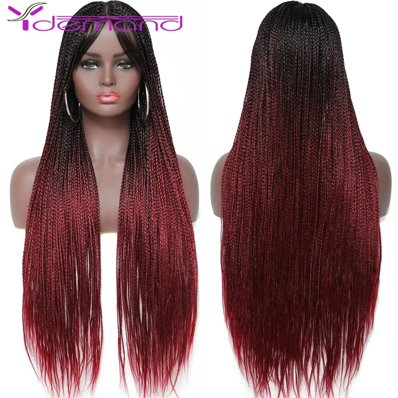 28 Inch Long Box Braid Wig Braids With Baby Hairs African Synthetic Braided Wigs For Women & Girls synthetic hair wigs