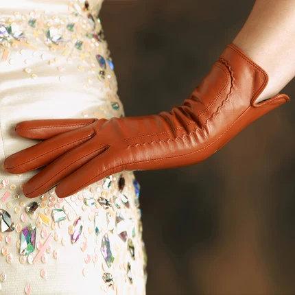 leather brown KLSS Брендовые женские перчатки из натуральной кожи модные трендовые женские перчатки из овчины высококачественные перчатки из козьей кожи зимние плюс K31 - Цвет: leather brown