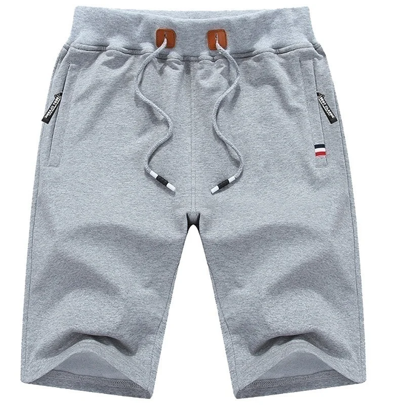 

Plus Size Summer Mens Casual Sports Jogger Drawstring Shorts Solid Color Zipper Pocket Cropped Trousers Cotton Beach Short Pants