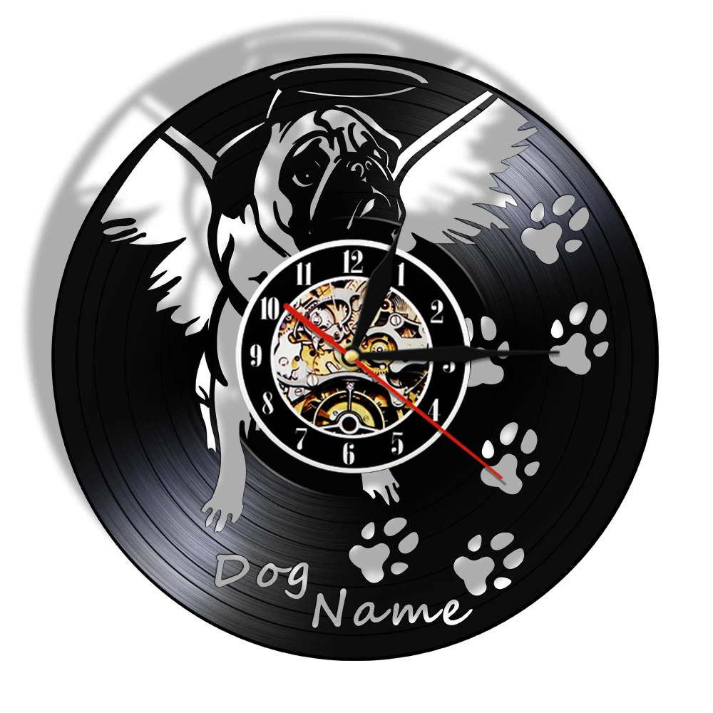 パーソナライズされた犬の名前の時計 英語のブルドッグ ペットの壁の芸術 装飾的な壁の時計 ビニールレコード 壁掛け時計 Clock Love Wall Clockrecord Wall Clock Aliexpress