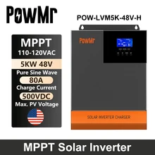 PowMr-inversor Solar MPPT todo en uno, 5000W, onda sinusoidal pura, 110V/120V CC 48V 50HZ/60HZ con PV 500VDC 80A, control de carga