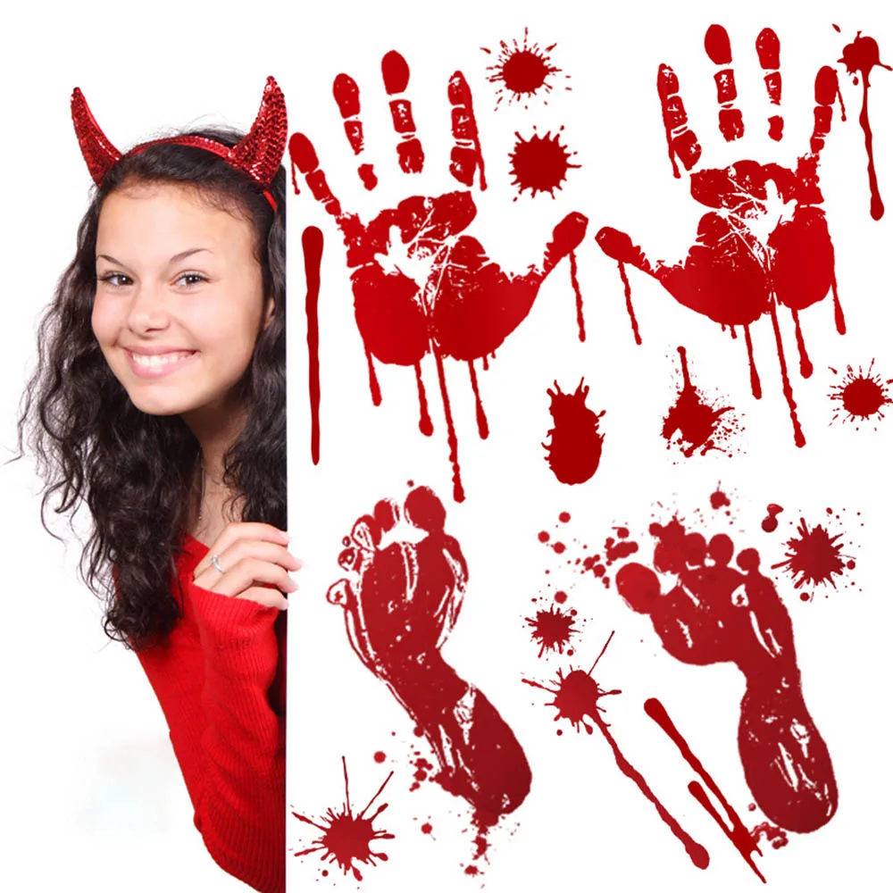 

Small size 2020 Halloween decoration bloody handprints footprints mall window glass self-adhesive Wall Stickers Wall Decorations