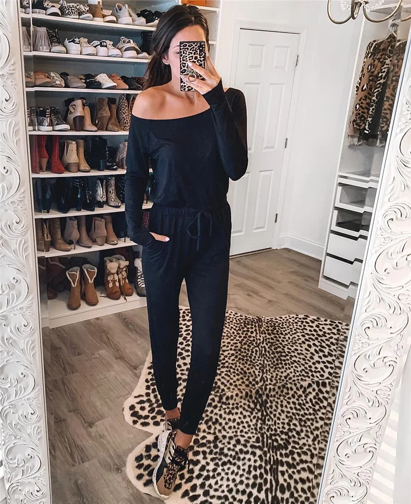 

Off Shoulder Strapless Jumpsuit Women Backless Long Bodysuit Summer Romper 2019 Long Sleeve Casual Autumn Overalls Ladies