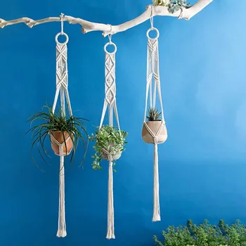 

Household Knotted Macrame Plant Hanger Flowerpot Holder Basket Lifting Rope Hanging Pot Holder Handmade Home Garden Tools 2020 ^