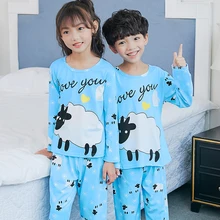 Пижамный комплект на Рождество для мальчиков, г. Осенняя тонкая хлопковая одежда для сна для больших мальчиков комплект детских пижам с милым принтом, пижамы для девочек, комплект одежды для сна