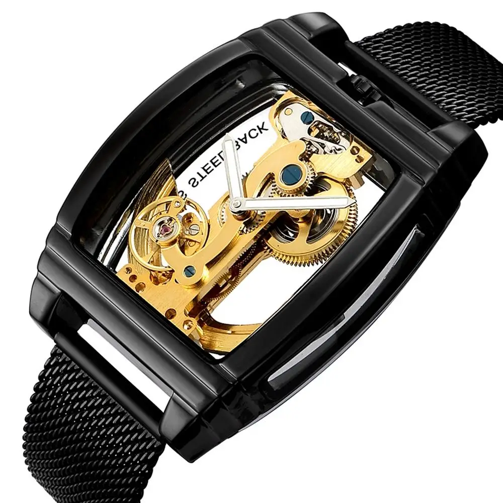 Mechanical watch 2 Автоматические механические наручные мужские часы Tourbillon часы прозрачные стимпанк Скелет Роскошные из нержавеющей стали самостоятельно заводные часы - Цвет: Mechanical watch 2