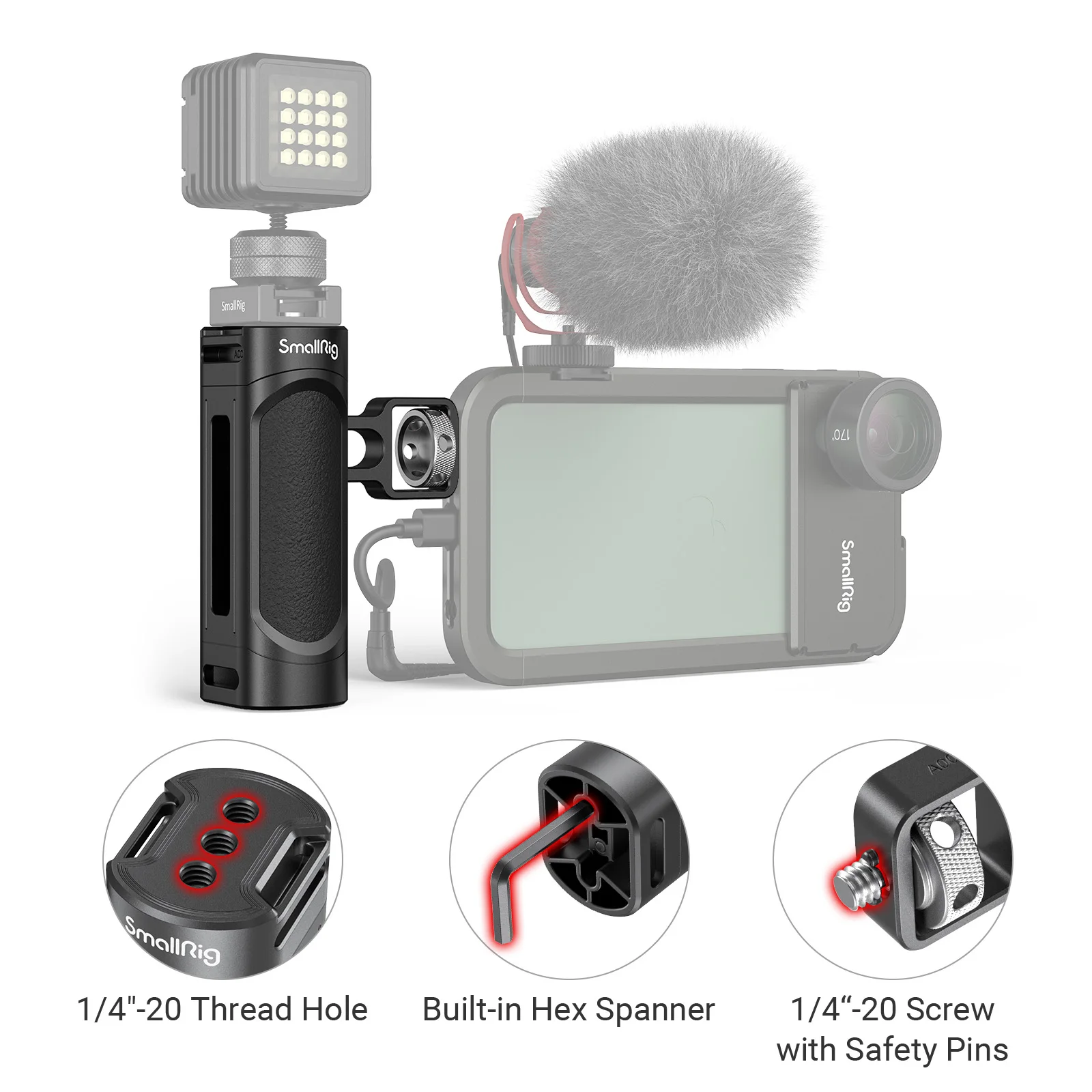 SmallRig Lightweight Side Handle For Smartphone Cage Featuring 1/4