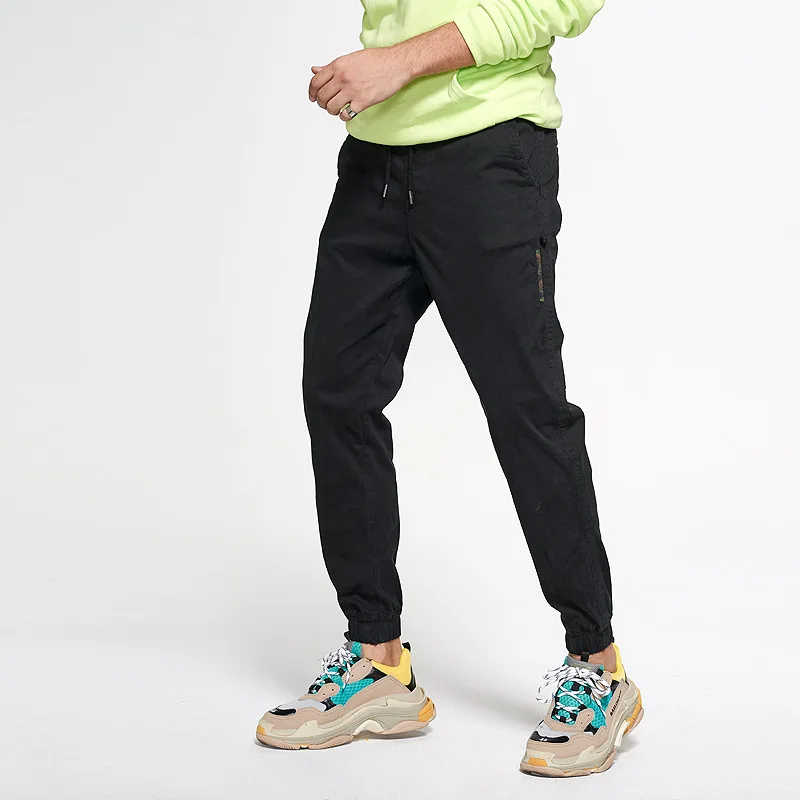 Mens Casual Pants Pure Cotton Solid-color Drawstring Elastic Waist Trousers Windproof Soft Fashion Mens Pant Autumn Winter