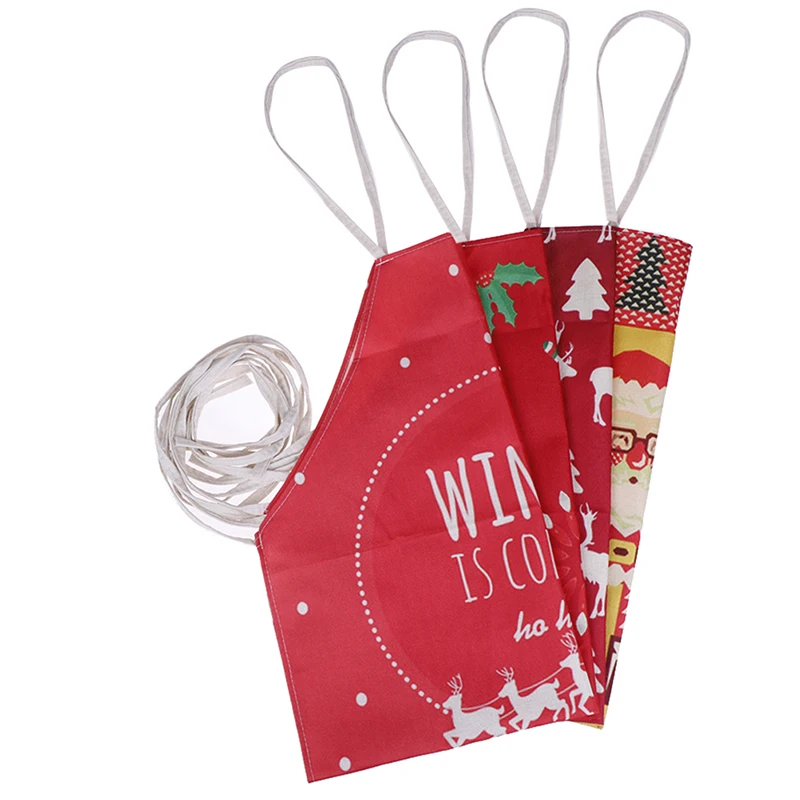 1Pcs Red Christmas Apron Pinafore Cotton Linen Aprons Home Kitchen Cooking Baking Cleaning Accessories Adult Bibs