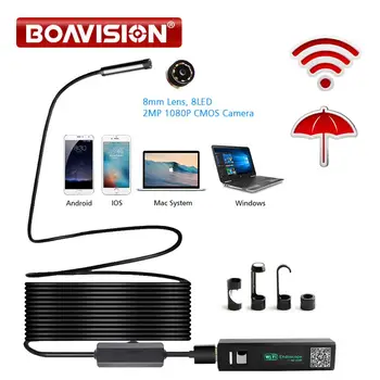 

Full HD 1200P 2MP WI-FI Endoscope Camera Wireless 8mm 8 LED Snake Rigid Cable Waterproof USB Borescope Camera iOS Android Use