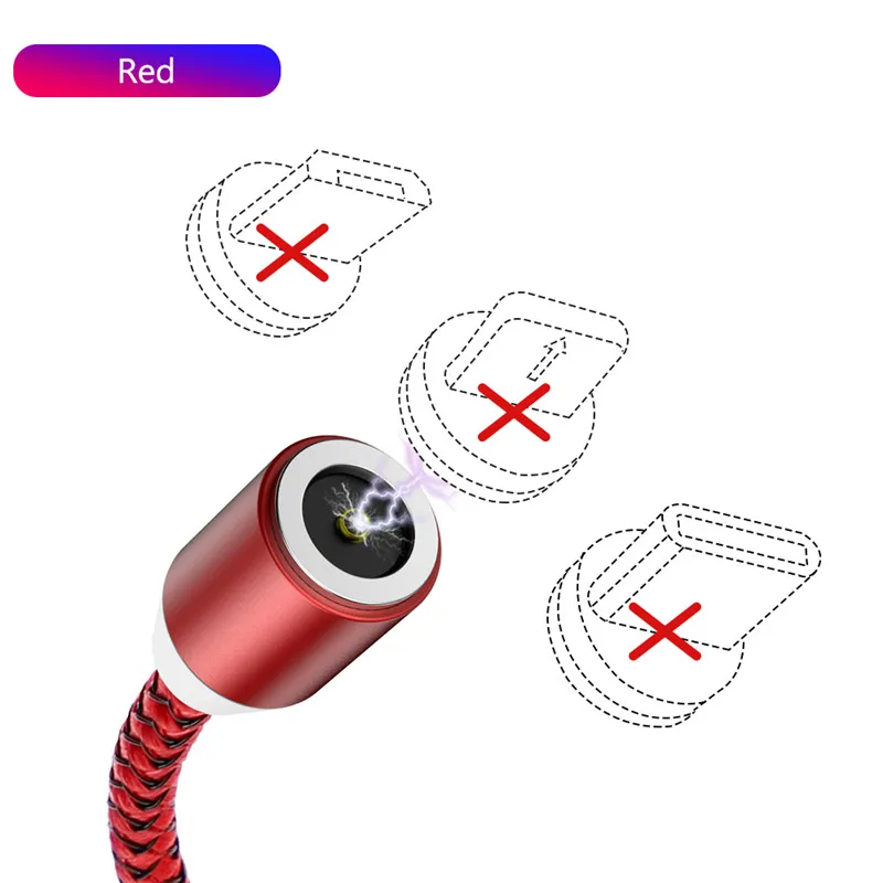 Магнитный Кабель зарядного устройства микро-usb для iPhone X, 7, 8 Plus, samsung, кабель для быстрой зарядки и передачи данных, магнитный кабель usb type-C для мобильного телефона - Цвет: 1 Cable Red
