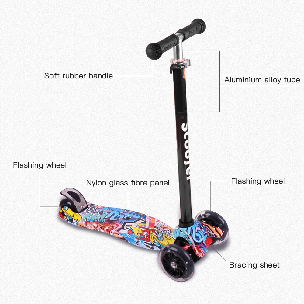 Foldable Scooter for Kids 3 Wheel Scooter with Light Up Wheels Kick for 3-8 Year Adjustable Height Lightweight