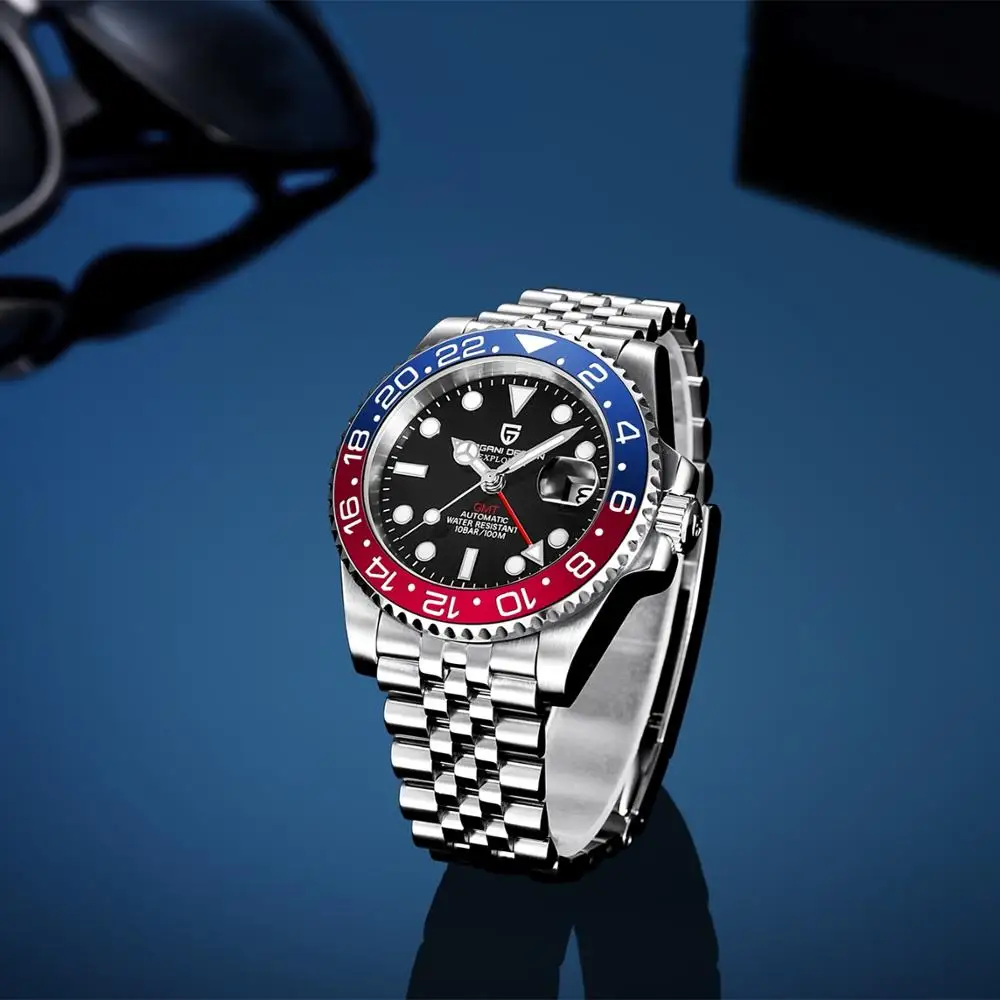 PAGANI DESIGN Brand Men GMT Watch Sport Luxury Automatic  Mechanical Mens Waterproof Jubilee Strap Watches Clock Sapphire Glass 1
