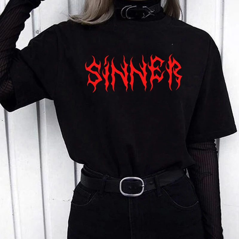 Женская хипстерская Футболка Harajuku с надписью топ в готическом стиле Sinner