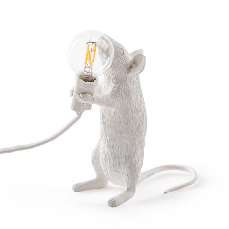Настольная лампа в форме мыши, Настольный светильник из смолы, прикроватный светильник, домашний декор для комнаты MJJ88 - Цвет: White US Plug