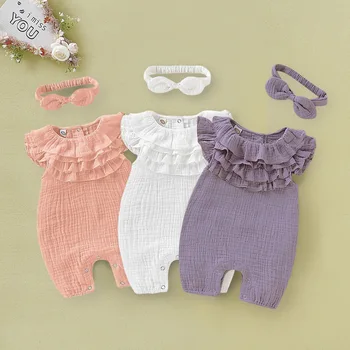 

2Pcs Baby Girl Romper Baptism Whtie Girl Clothes Ruffle Newborn Baby Clothes Girl Outfits 3month 24months